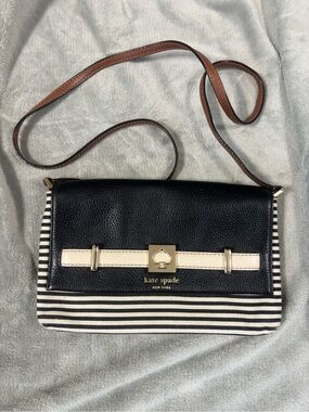 kate spade Black, White & Brown Striped Crossbody Bag